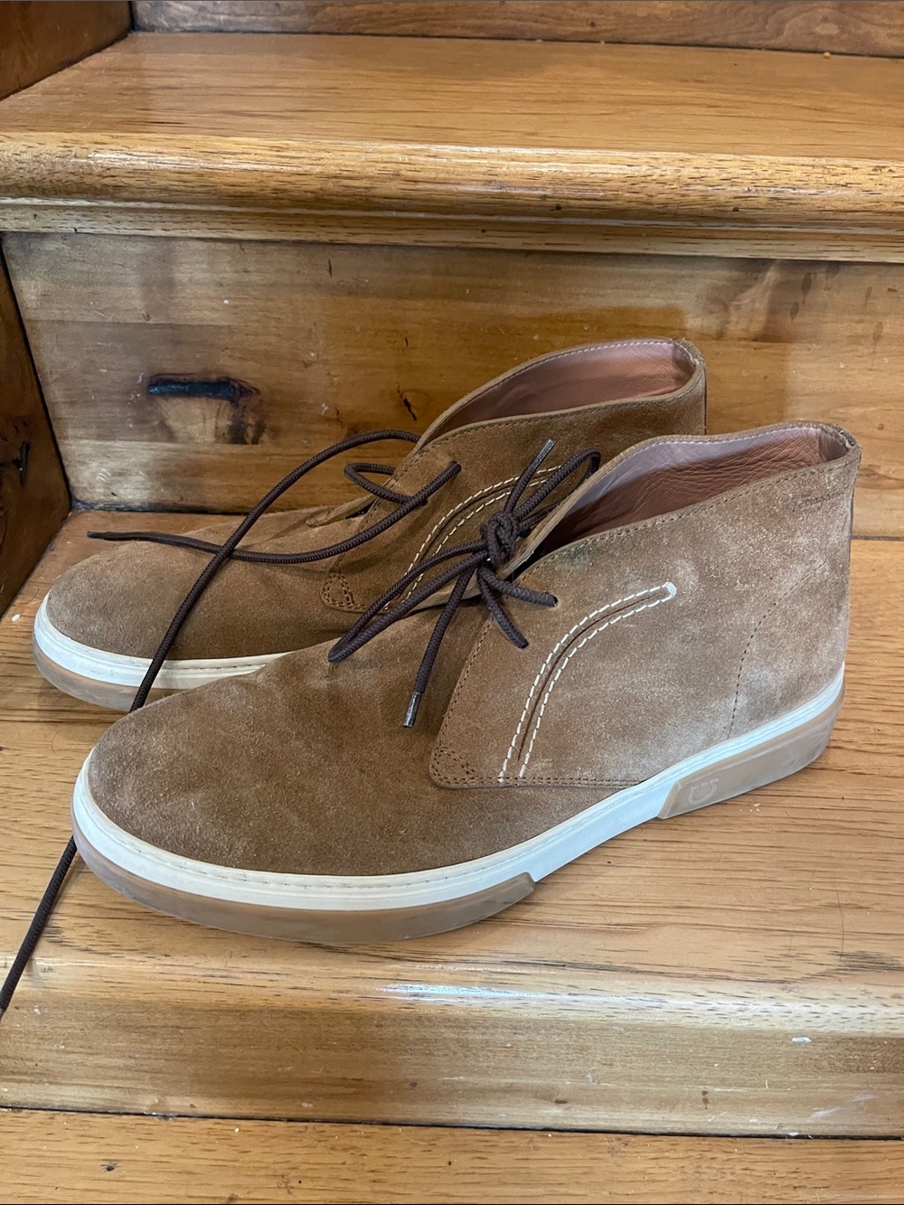 Salvatore Ferragamo Men's Suede Chukka Boots in Tan Brown